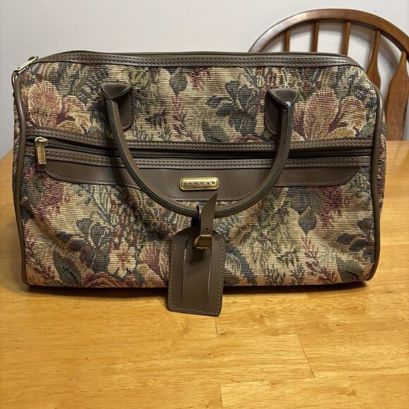 Jaguar Bag Floral Tapestry Weekender Travel Luggage Soft Shell Carry On Vtg G5 - Picture 1 of 12